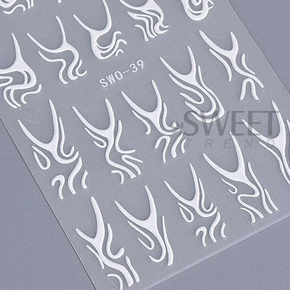 French Abstract Lines Nail Art Stickers 3D White Swirls Lines Self-Adhesive Sliders Nail Decals Halloween Manicure Decorations