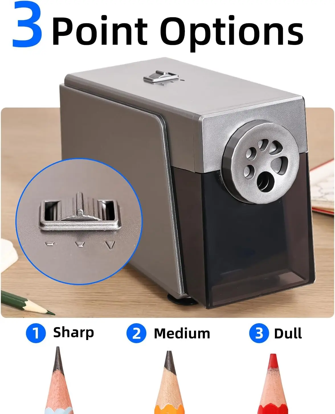 Heavy Duty Electric Pencil Sharpener, 6 Holes, Auto Stop, US Plug, for Classroom & Home Use view 4