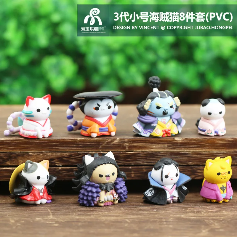 8pcs One Piece Anime Figure Cos Cat Series 3 Wano Country Jinbe Yamato Kaido Luffy Model Doll Action Figurines Desktop Ornaments