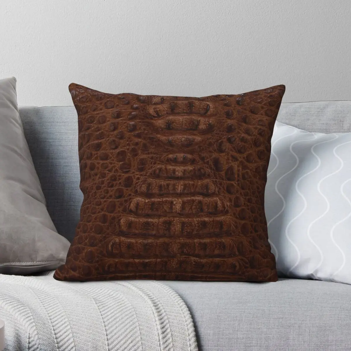 Crocodile Texture Pillowcase Polyester Linen Velvet Printed Zip Decorative Home Cushion Cover