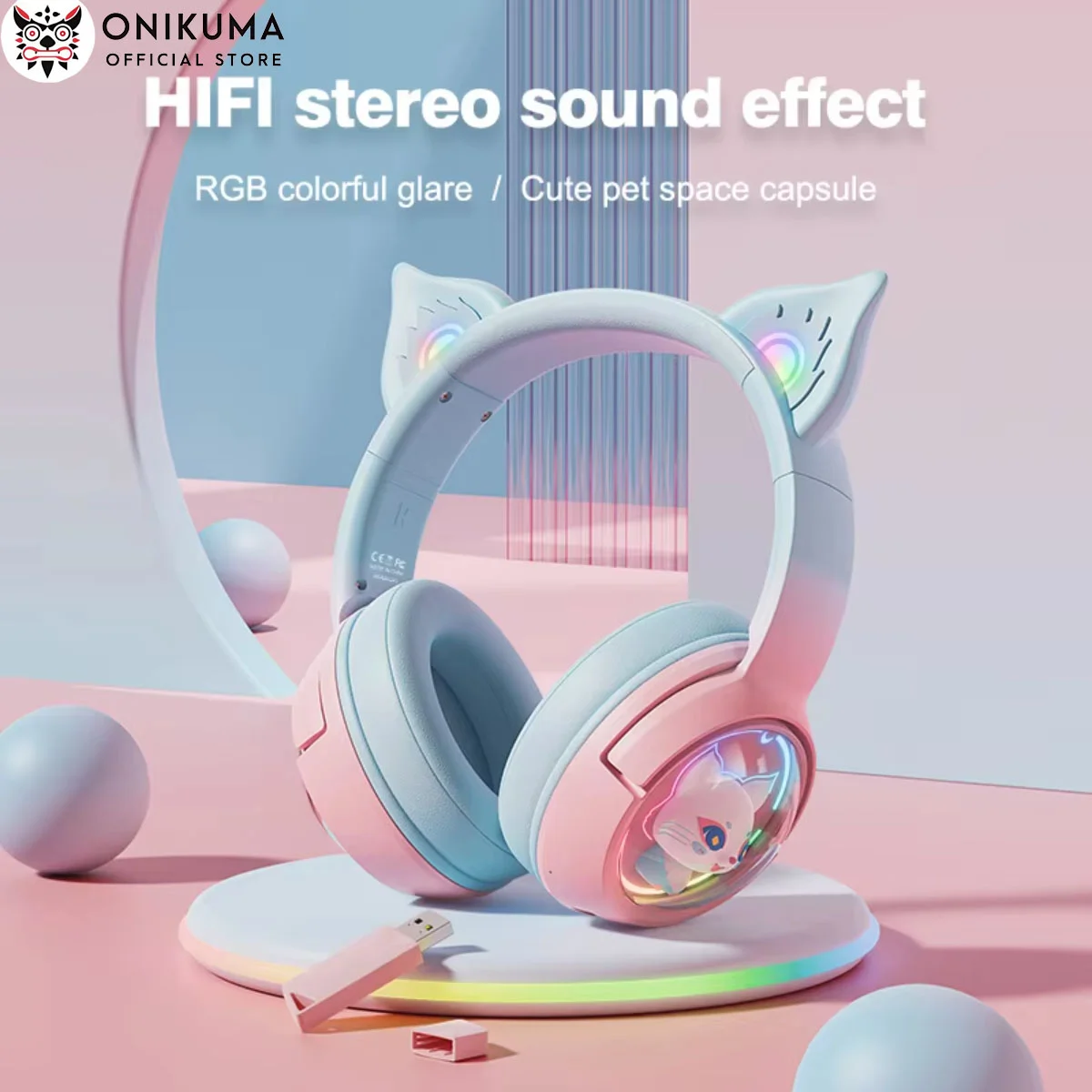

ONIKUMA B5 Wireless Headset Colorful RGB Lights HD Mic Stereo Surround Tri-mode Computer Gaming Headphone Computer Accessories