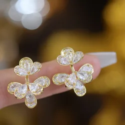 Advanced Evening Luxurious Zircon Flower Stud Earrings Simple And Versatile Two Ways To Wear Fashion Jewelry For Woman 2023 New