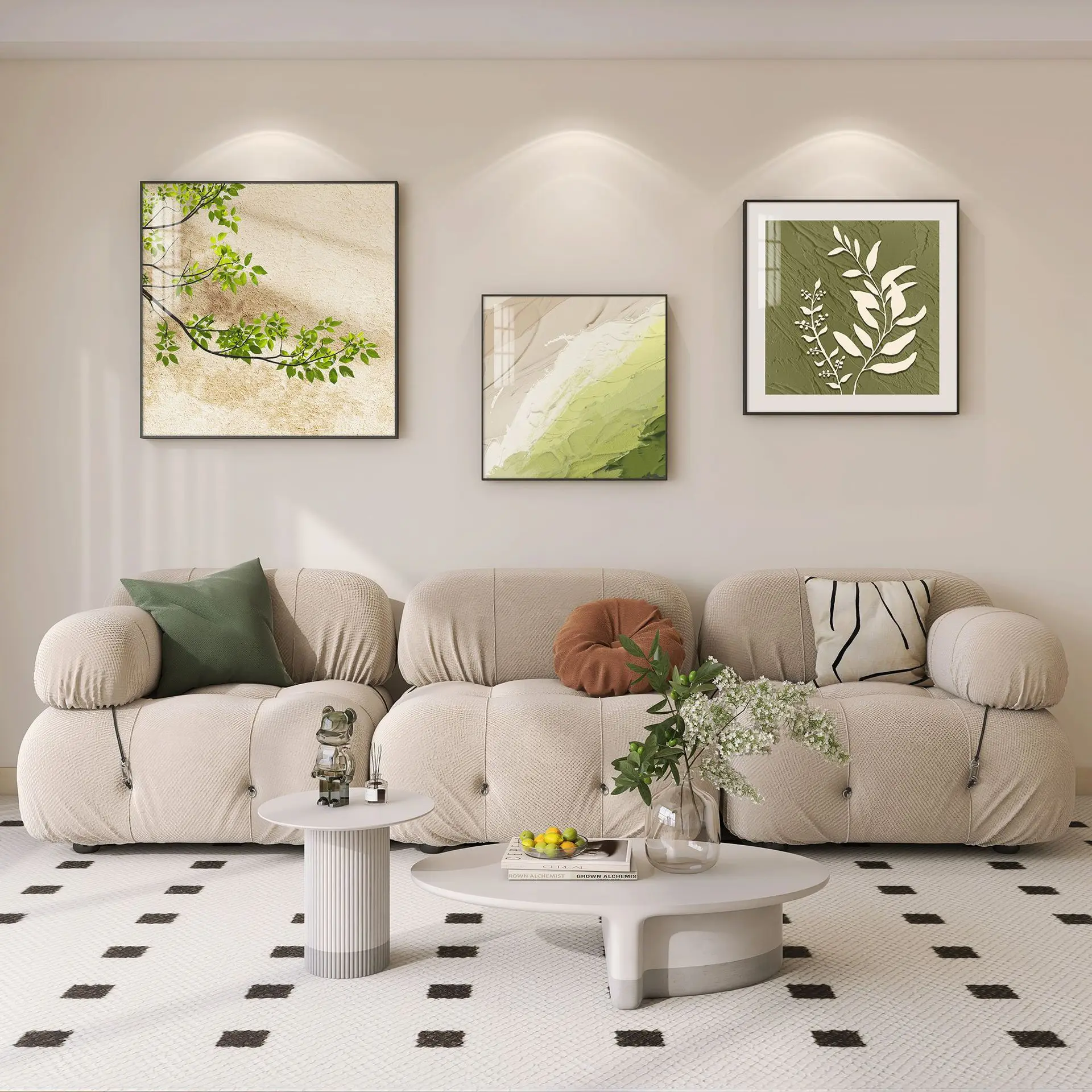

Cream wabi wind decoration living room sofa background wall abstract high-end canvas painting