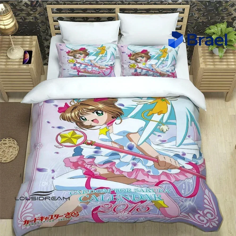 Exquisite Anime Card Captor Sakura Bedding Set,Duvet Cover Comforter Bed Set Quilt Cover Pillowcase,King Queen Twin Size Boys Gi