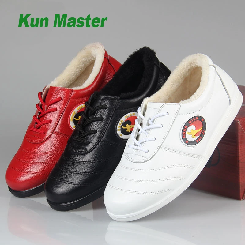 

winter Cowhide Leather Tai Chi Shoes Martial Art Performance warm Shoes Taiji Boxing Practice Shoes Free Flexible