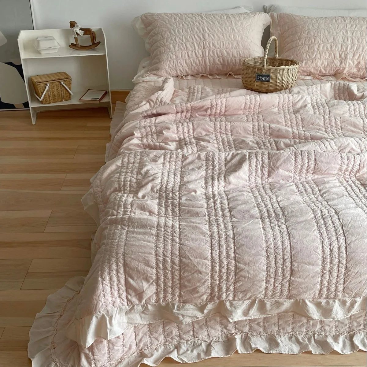 Sandwashed 100% Cotton Bedspread 3-Piece & Lightweight Quilted Comforter 4-Piece Set, All-Season Ruffle Bedding for Home Decor