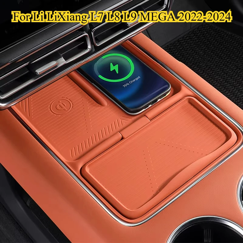 For Leading Ideal Li LiXiang L7 L8 L9 MEGA 2022-2024 Car Central Console Wireless Charging Soft Silicone Pad Storage Organizer