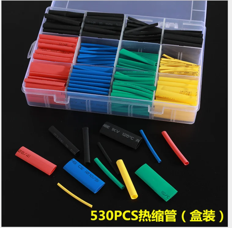 530pcs Heat Shrink Tubing Insulation Shrinkable Tube Assortment Electronic Polyolefin Ratio 2:1 Wrap Wire Cable Sleeve Tubes Kit