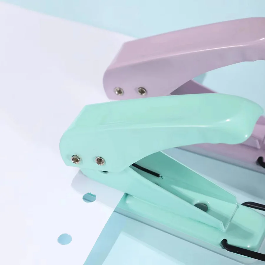 Mini Portable Labor-saving Macaron Hole Punch Paper Puncher with 50pcs Loose-leaf Paper Book Binder Rings for Home Office