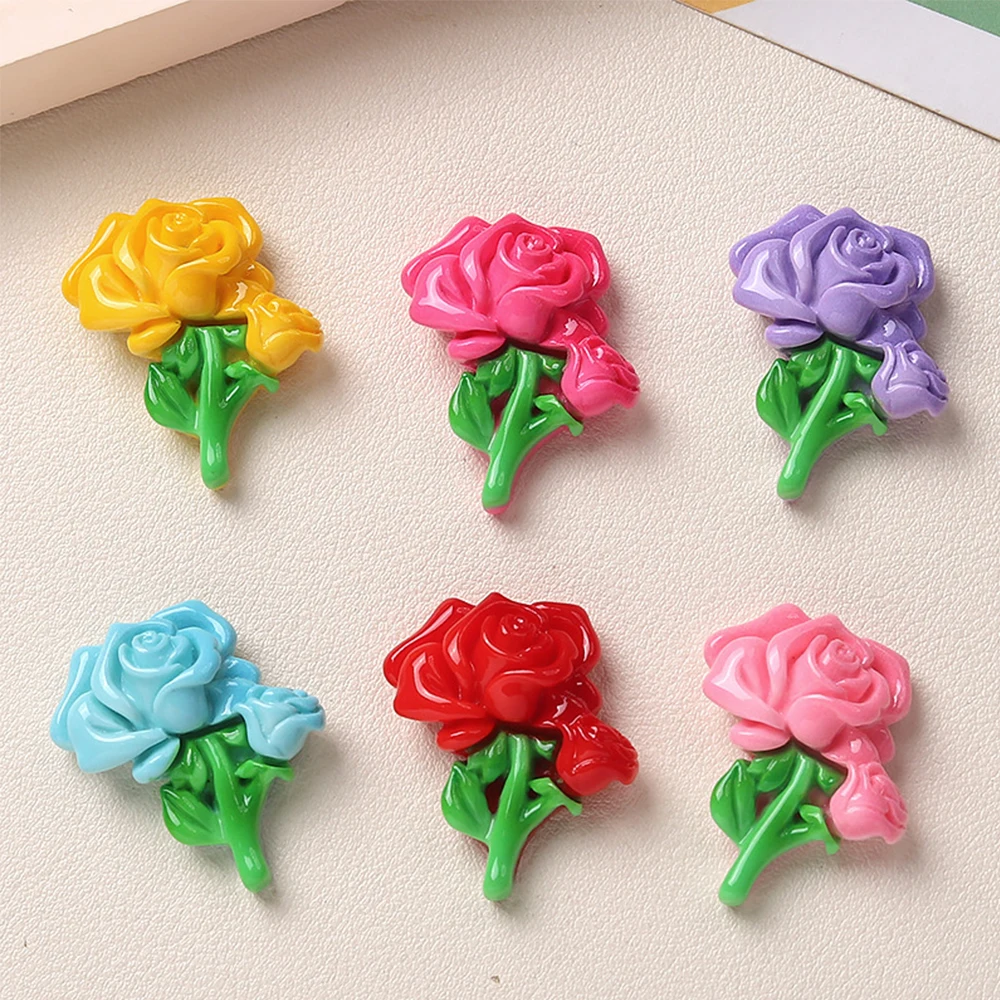 10PCS Shiny 30x25mm Rose Series Miniature Flat Back Resin Cabochons For Hairpin Scrapbooking DIY Home Decor Craft Accessories