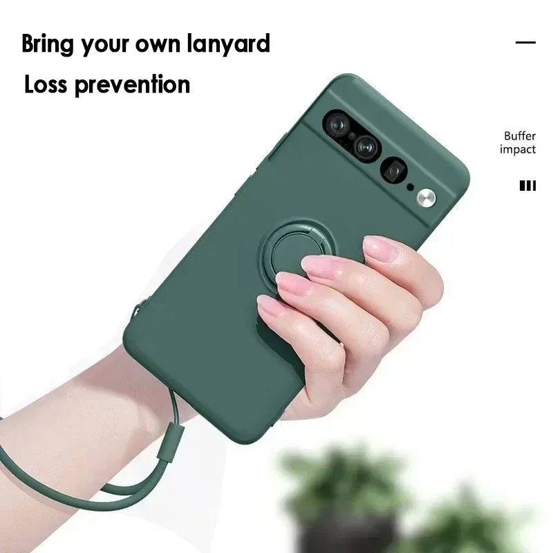 Original Flüssigsilikon-Hülle mit drehbarem Ringhalter für Google Pixel 11 Pro XL 10A 9A 8 7 Pro, Handgelenkschlaufe, hautfreundliche Schutzhülle – Detail 3