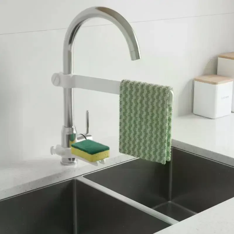 1Pcs Adjustable Faucet Towel Holder No-Drill Universal Mount Rack Kitchen Sink Dish Cloth Hanger Drying Organizer Tidy