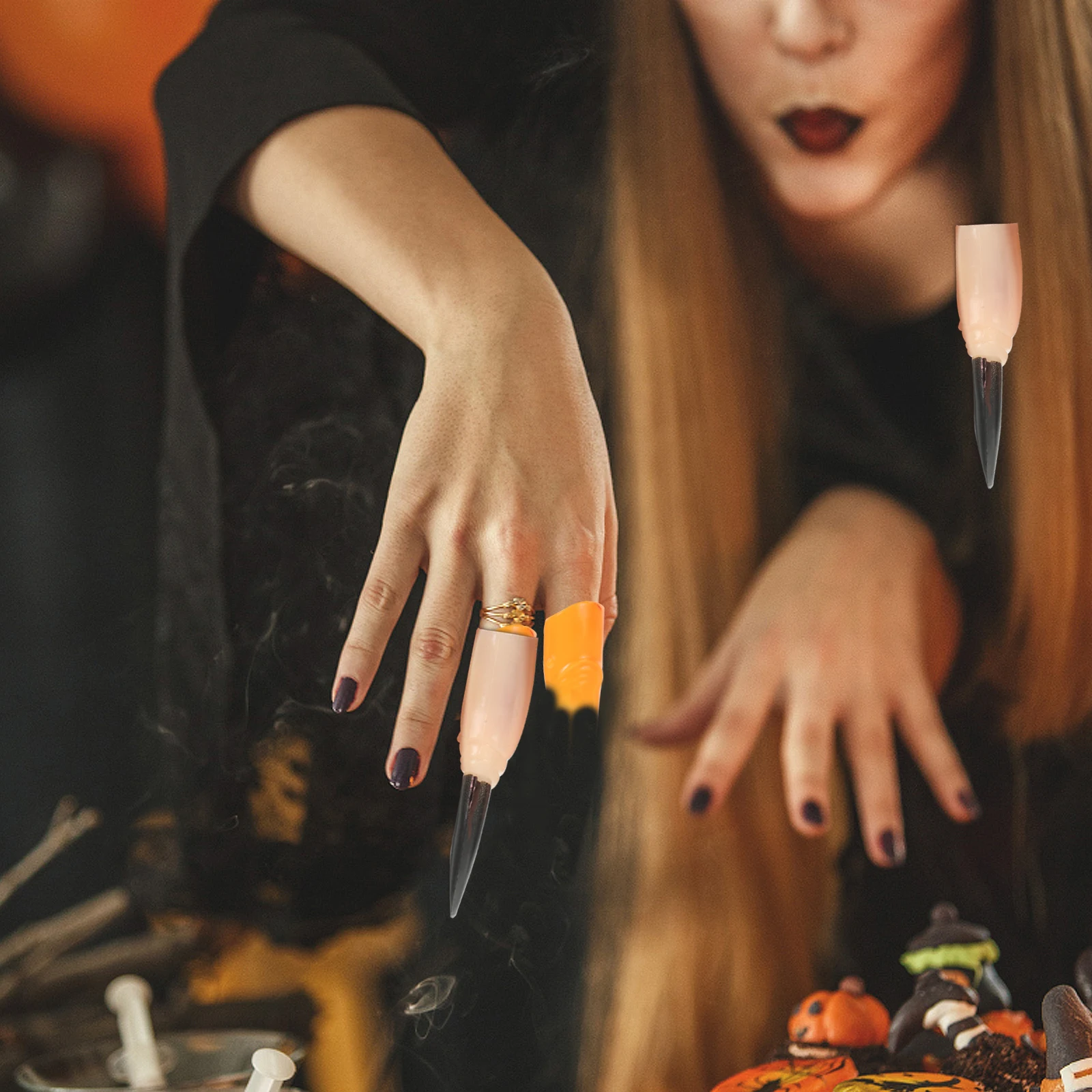

10pcs Halloween Witch Fingernail Claws Spooky Fake Nails Long Tip Creepy Cosplay Costume Party Decorative Prank Props For Ghoul
