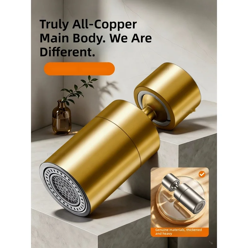 All-copper kitchen-specific faucet splash guard, universal extension adapter, showerhead aerator nozzle.