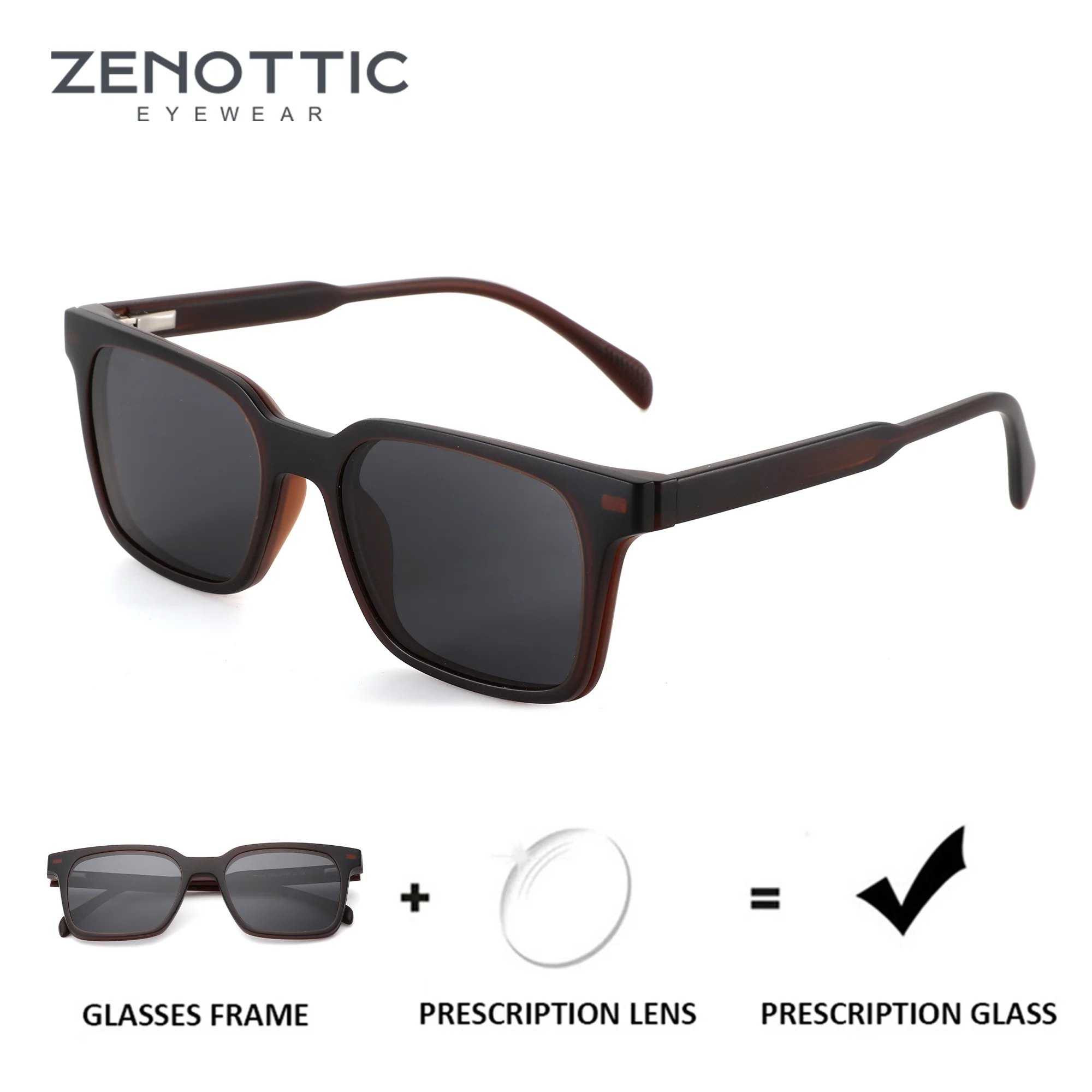 

ZENOTTIC Ultra Light weight Prescription Glasses Magnetic Clip-on Square Polarized Sunglasses UV400 Protection For Men T1942