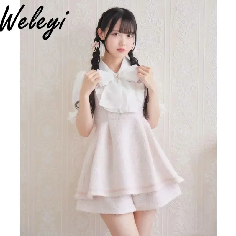 Kawaii Cute RJ Suit Ropa De Mujer Fashion New Summer Lace Classic Style Mine Series Mass Produced Bow Short Sleeve Two Piece Set