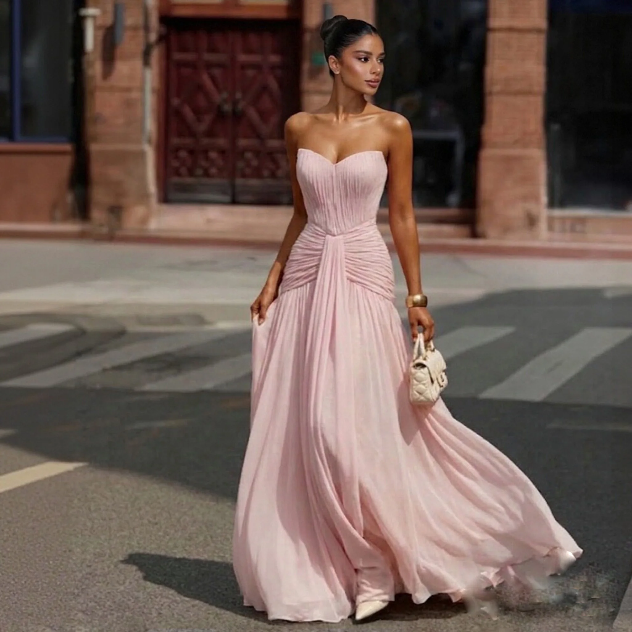 Sharon Said Evening Dresses Luxury Mermaid Strapless Chiffon Pleated Draped Dubai Birthday Wedding Guest Gowns SF057 Customized
