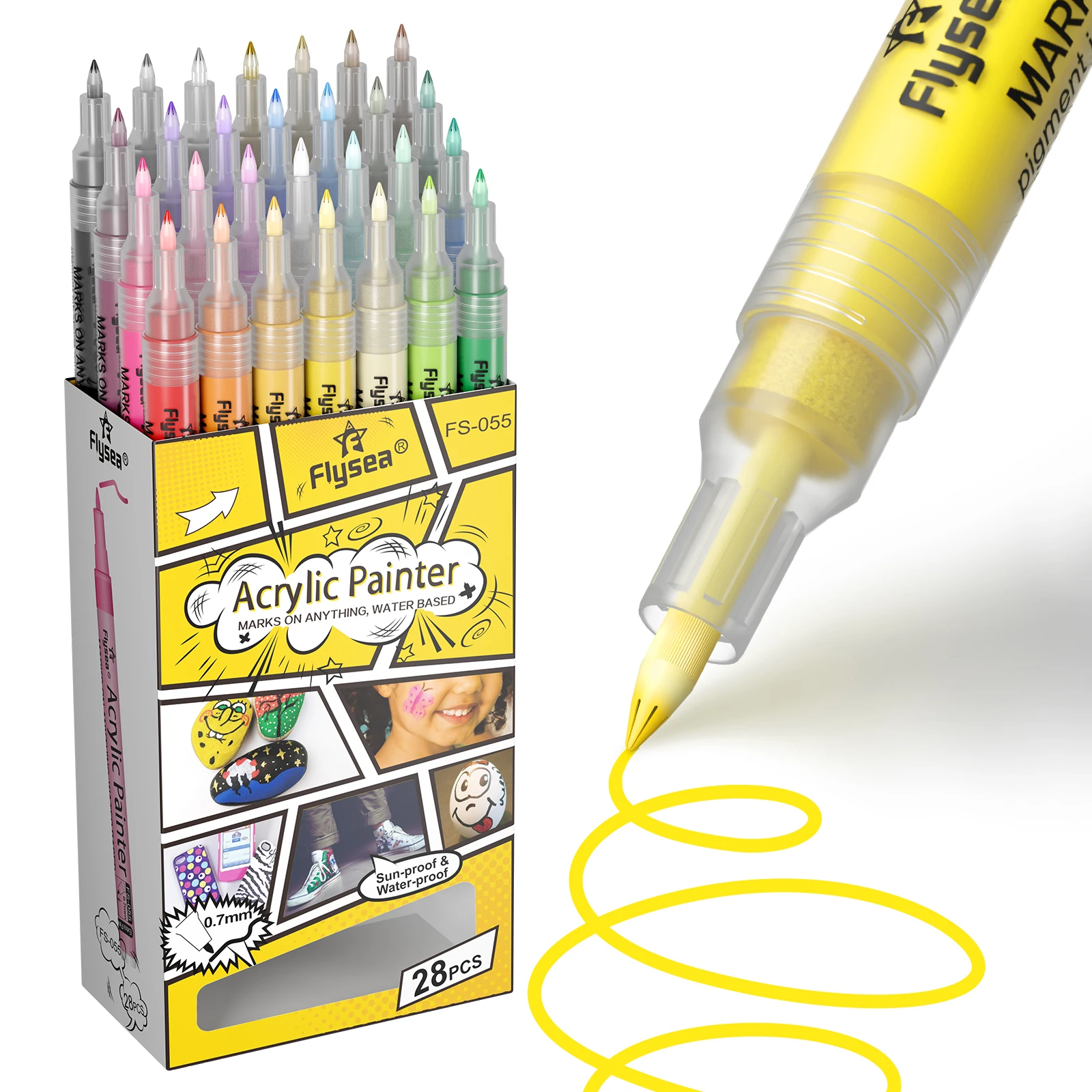 Acryl-Farbmarker-Set 6/12/28 Farben 0,7mm/3,0mm Acryl-Kunstmarker für Stein Glas Leinwand Metall Keramik Tasse Holz Kunststoff – Detail 9