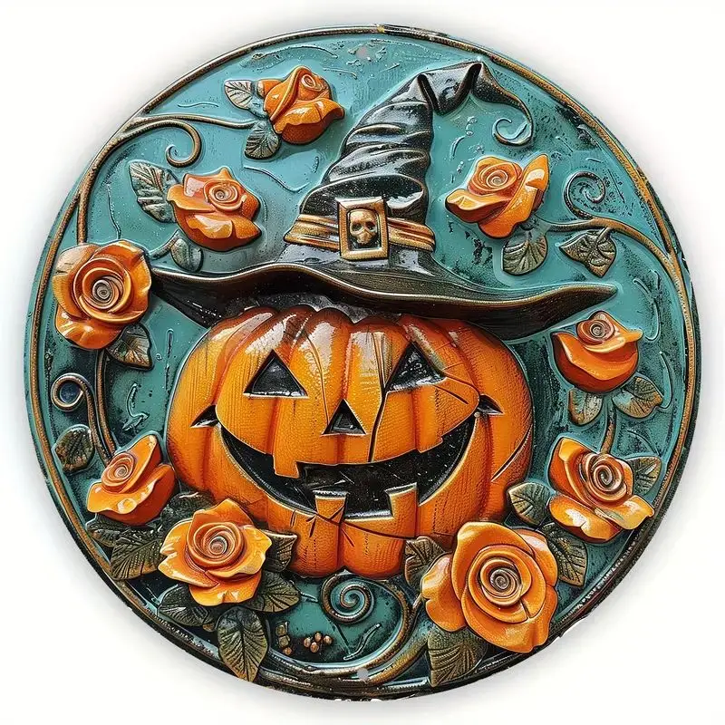 Round Metal Tin Sign Art Painting Decorative Plates autumn fall pumpkin Plaque Poster for Bar Cafe Club Home Room Wall Decor