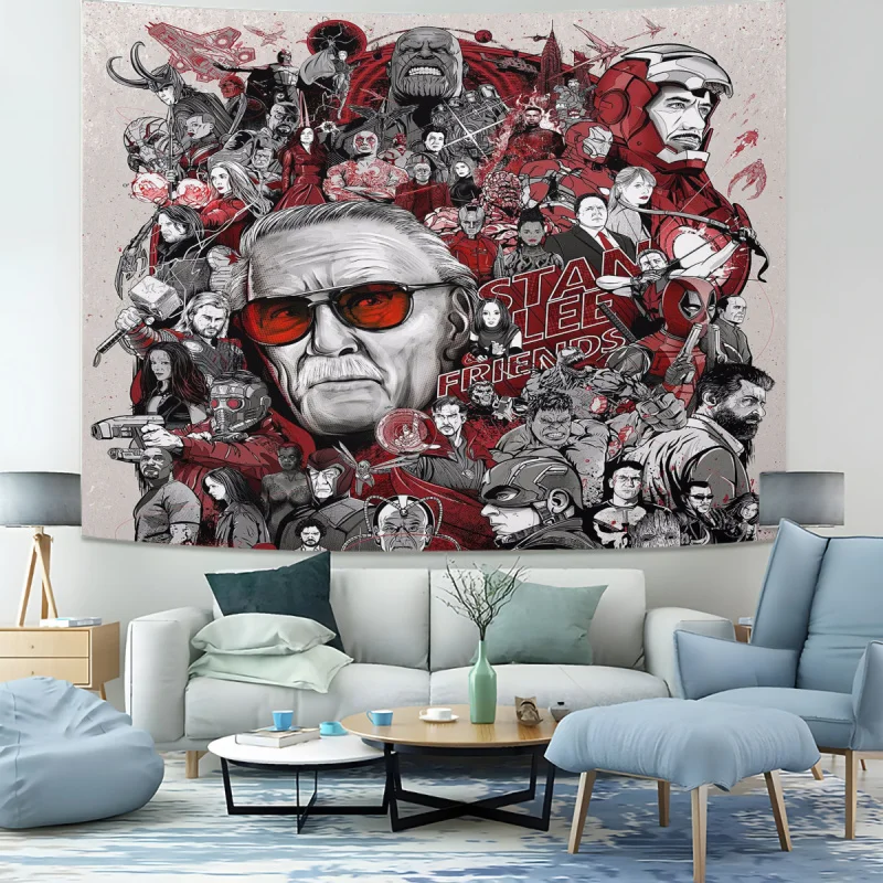 Tan Lee Marvel Superheroes Comic Art Tapestry Banner Wall Hanging Backdrops For Bedroom Living Bedroom Dorm Game Room Wall Decor