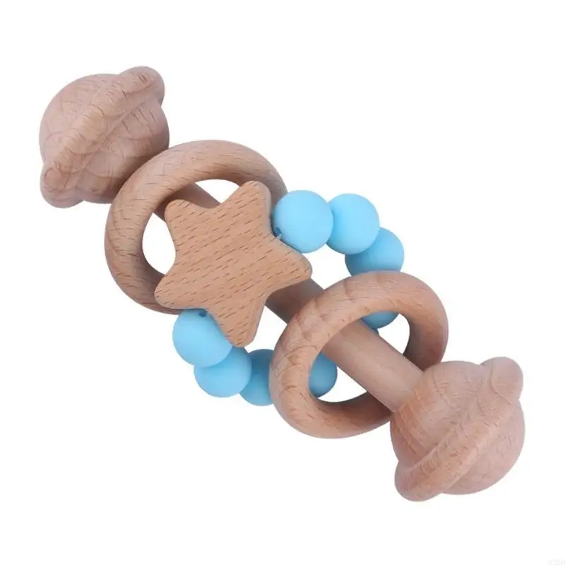 Q22d طفل خشبي حشرجة الموت هز لعبة سيليكون حبات teether حلقة استيعاب ألعاب التسنين للأطفال الصغار الصغار الفتيان