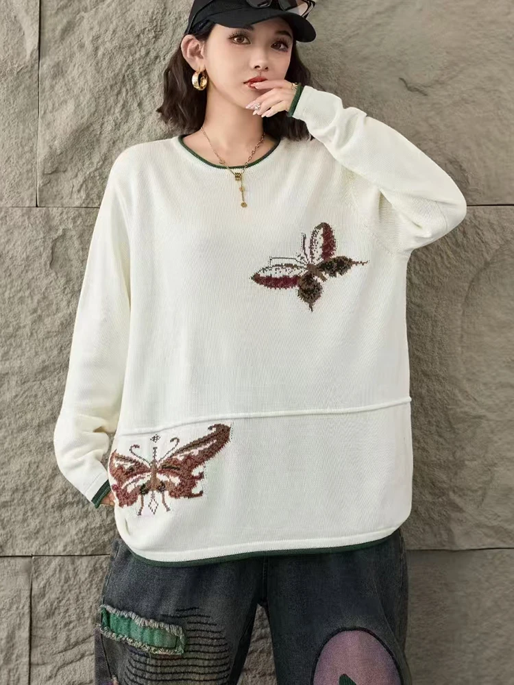 Amax lulue moda coreana jumpers outono feminino casual solto blusas de malha senhoras clássico bordado o pescoço pulôver de grandes dimensões