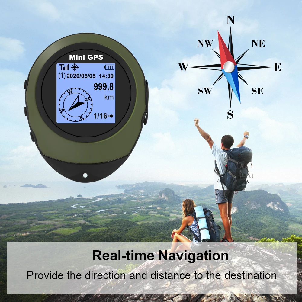 GPS Coordinates Compass Altitude High-Precision Satellite Mini Handhel Locator Navigator Outdoor Sports Travel Hiking Tracking