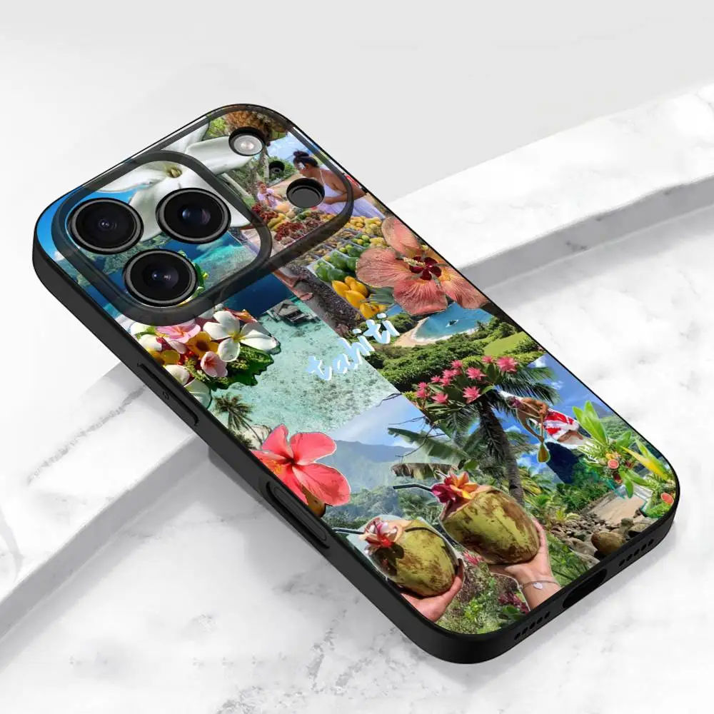 Tahiti – coque de téléphone de plage polynésie, pour iPhone 17,16,15,14,13,12,11,Pro,Max,Plus,E,Air,Mini, housse de protection noire