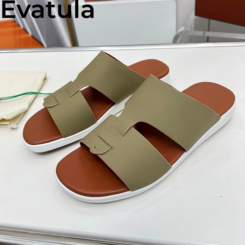 2024 Summer High Quality Genuine Leather Flat Slippers Men Open Toe Lazy Slides Shoes Male Outdoor Casual Beach Mules Hombres