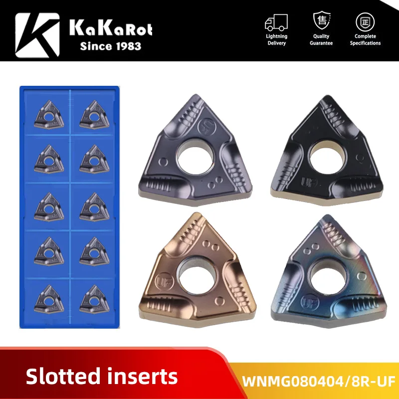 Kakarot Carbide Insert WNMG080404R-UF L-UF  WNMG 080408 UF Turning Tools For Stainless Steel CNC Lathe Cutter 10pcs Blade Plate