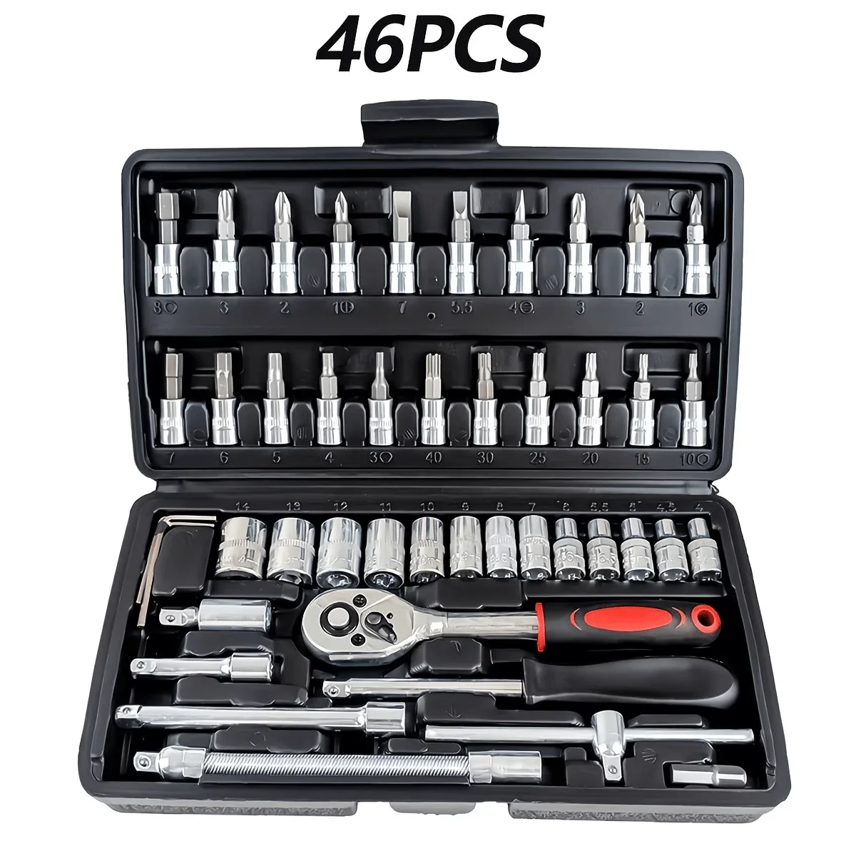 

46-Piece Drive Socket Ratchet Wrench Set - Metric & Bit Sockets, Durable, Multi-functional, with Premium Storage Case FQ4553-fro