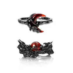 Europe and America Gun-black Color Red Resin Sun Moon Ring UNISEX Rock Punk Party Jewelry Ring