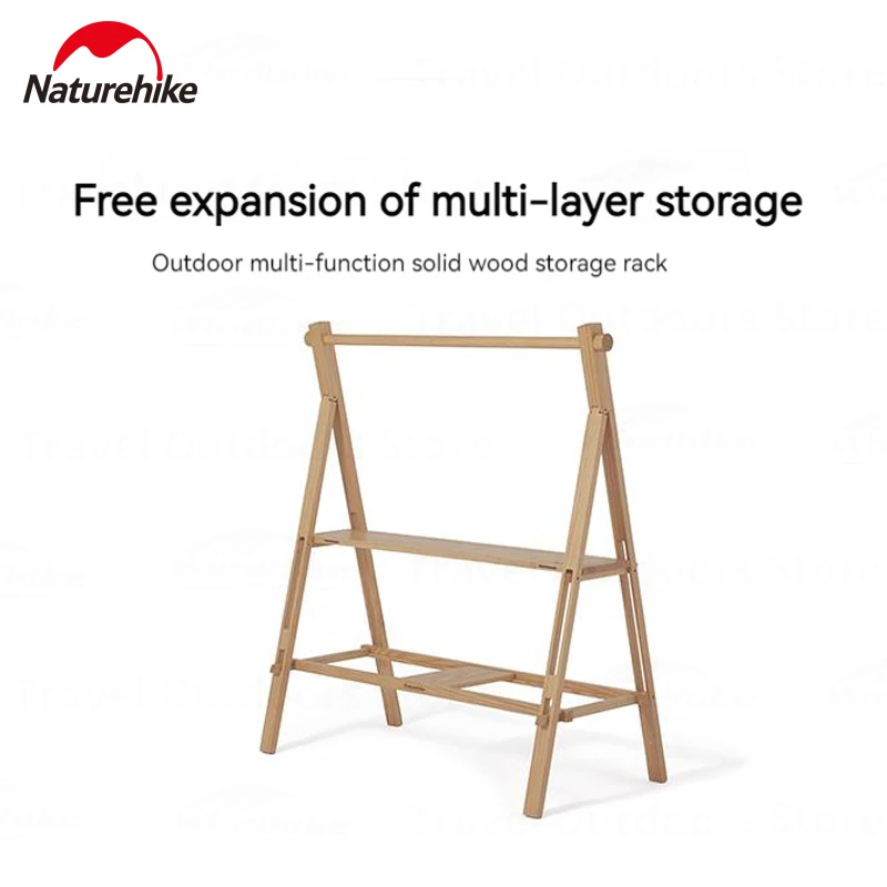 Naturehike Outdoor Multitool Solid Wood Shelf Camping Supplies Portable Detachable Multi-layer Storage Rack Oak Wooden Hanger