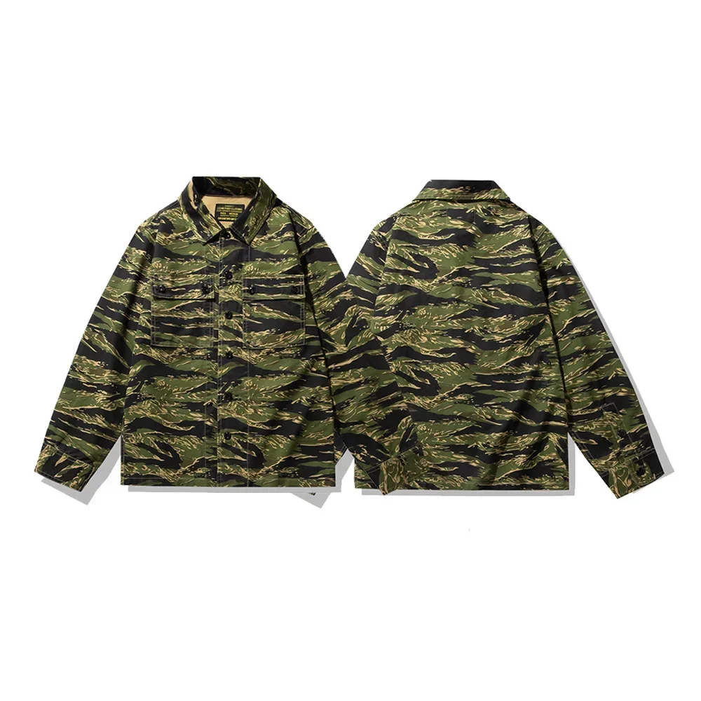 Tiger stripe Camo Tabby Striped Shirt Tiger Pattern Camouflage Overalls New  Stylish S Vintage Coat WWII Soldier Jacket