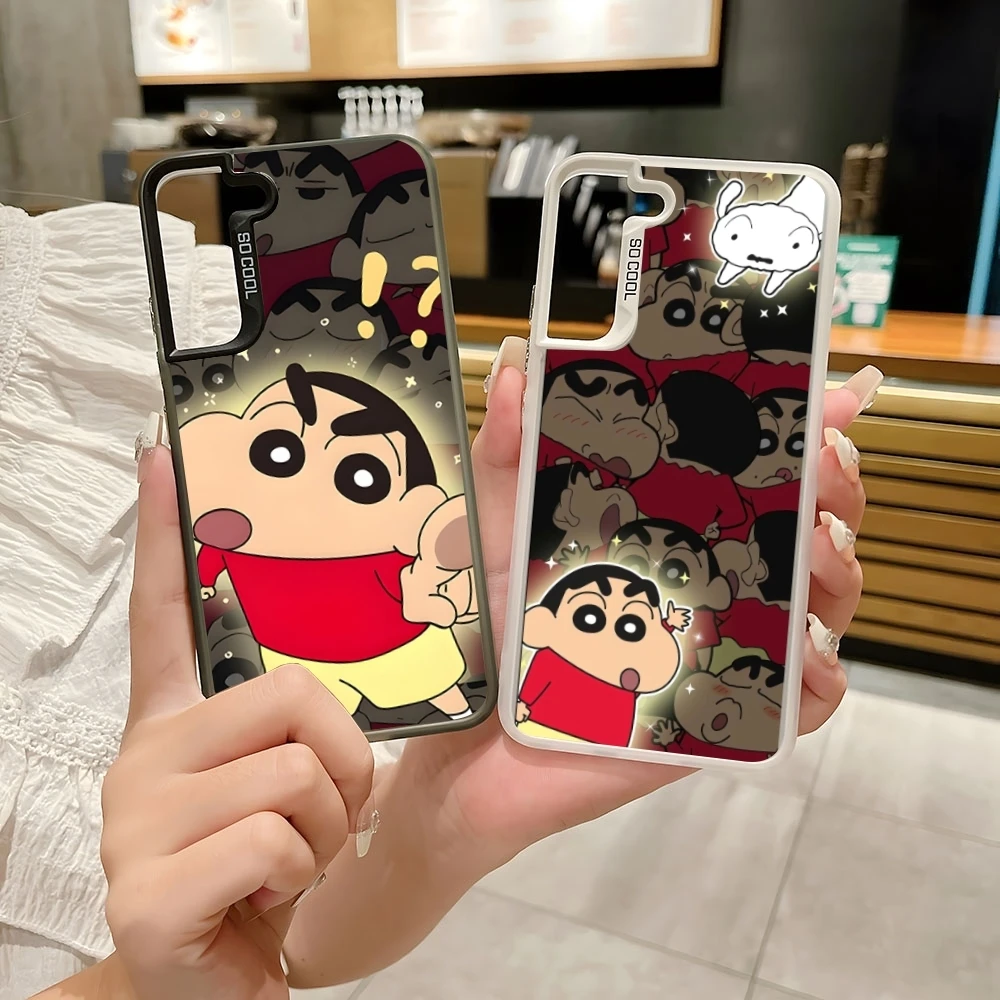 Anime Crayon Shin-chans Phone Case Colored Silver Trendy Phone Case For Samsung S 22 23 24 Note 20 Ultra Plus PRO FE Cover