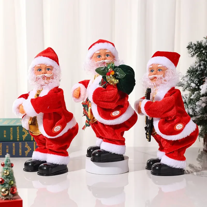 Navidad Musical eléctrico baile de cadera tocar guitarra muñeco de Papá Noel juguetes ornamento con música decoración de fiesta regalo para niños