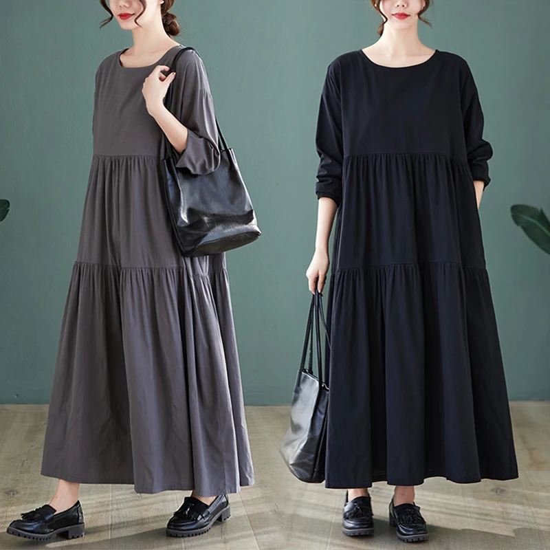 

Длинная круглая базовая юбка из хлопка и льна в стиле пэчворк, женская юбка трапециевидной формы больших размеров Dr Artistic Commute Sle Hi...