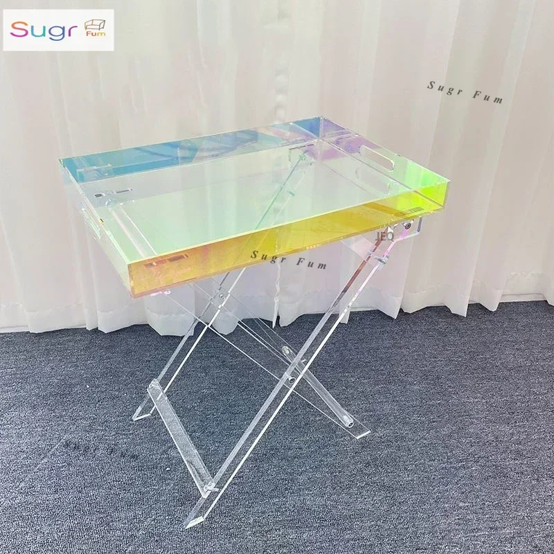 

Portable Folding Acrylic Transparent Colorful Luxury Coffee Table Bedside Tables Sofa Side Fashion Rack Storage Props Shooting