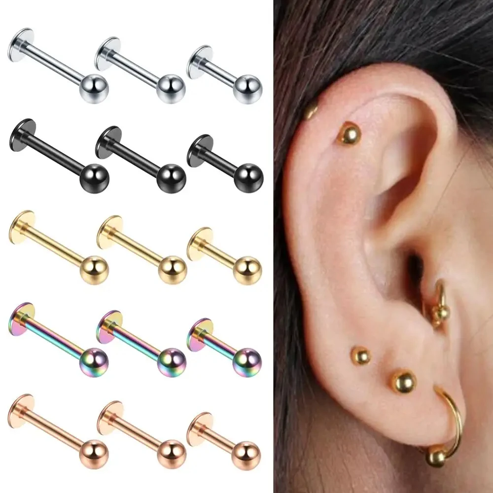 15pcs 16G Stainless Steel Tragus Helix Bar 3mm Ball Labret Lip Bar Rings Stud Cartilage Ear Piercings Body Jewelry For Women Men