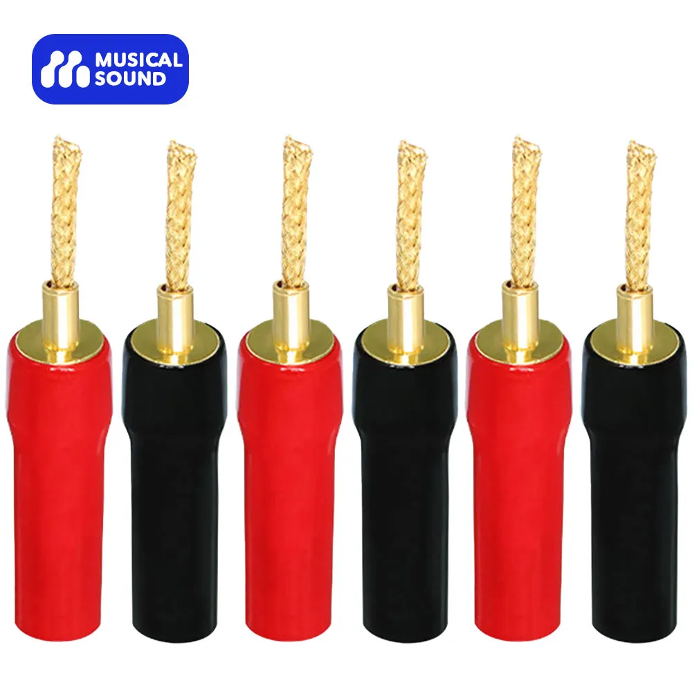 Musical Sound 6 Pieces Set Banana Plugs for Speaker Wire 24K Gold Plated PVC Insulated Connectors 4MM Banana Connectors Adapter