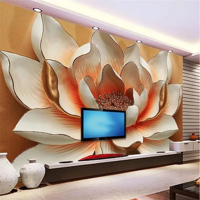 

Обои на заказ, 3D цветы с тиснением дивана, фон, стена, романтические цветы магнолии, ваза для гостиной, пион, декоративная живопись