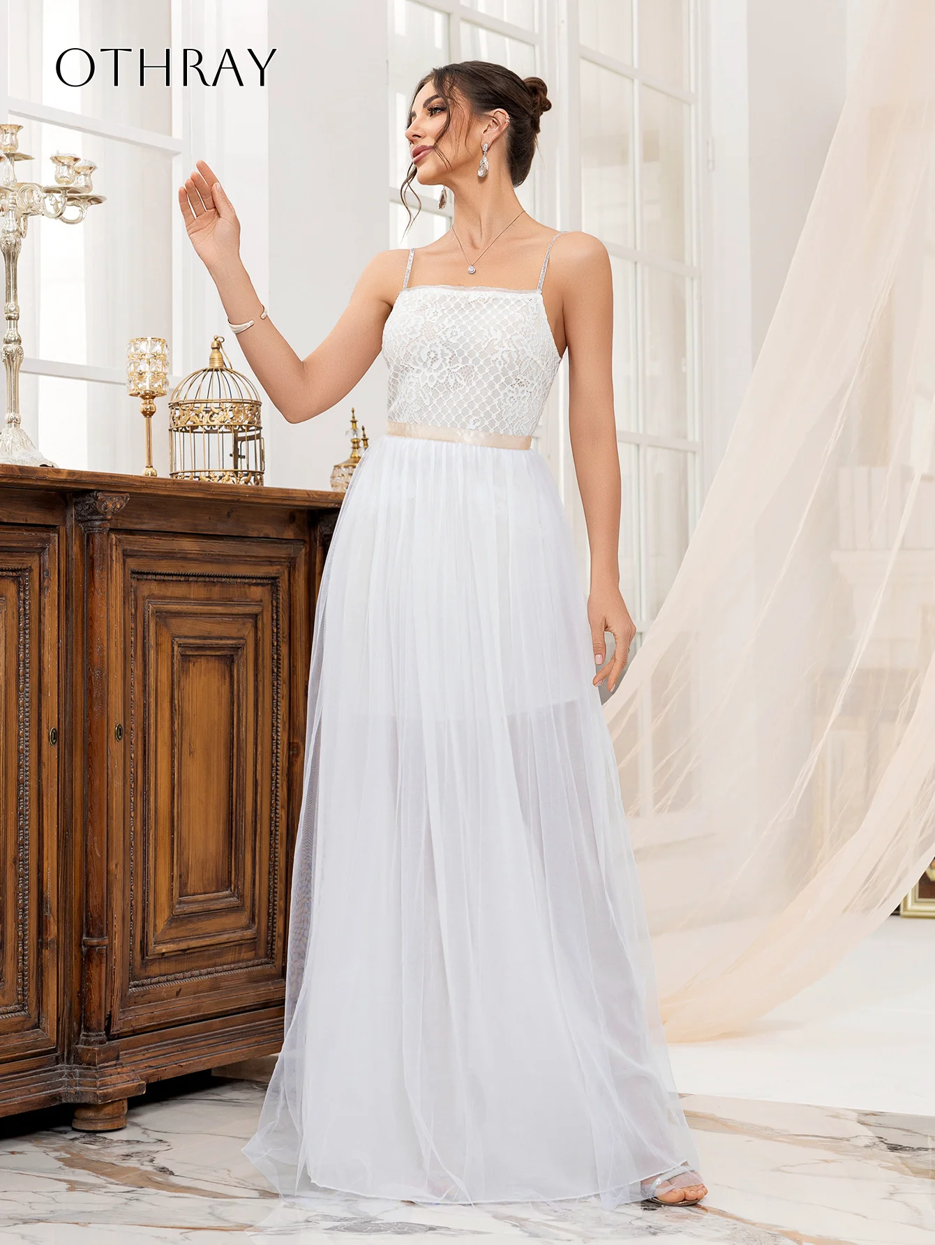 Alças de espaguete renda a linha vestido de noiva sem mangas plissado tule tornozelo comprimento personalizado vestidos de novia