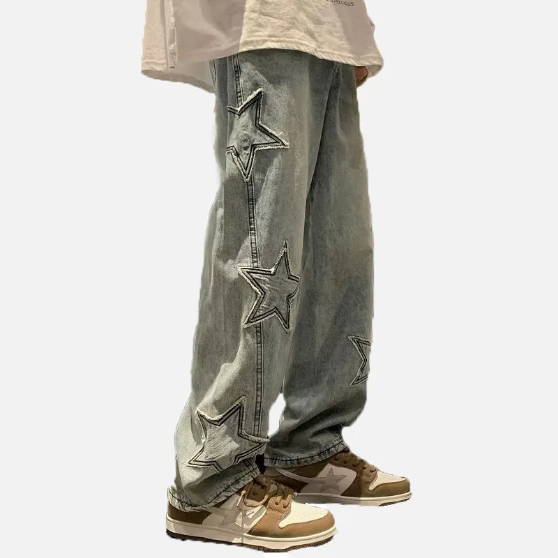 

Korean Retro Mens Jeans High Quality Loose Straight Leg Jeans Wide Leg Pants Autumn Casual Pants Streetwear