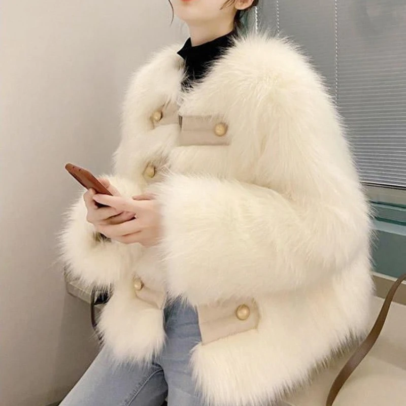 Women's Autumn Winter Top Coat Jacket Faux Fur Thick Warm New Loose Casual Design Fashion Advanced Soft Niche Versatile Skinny