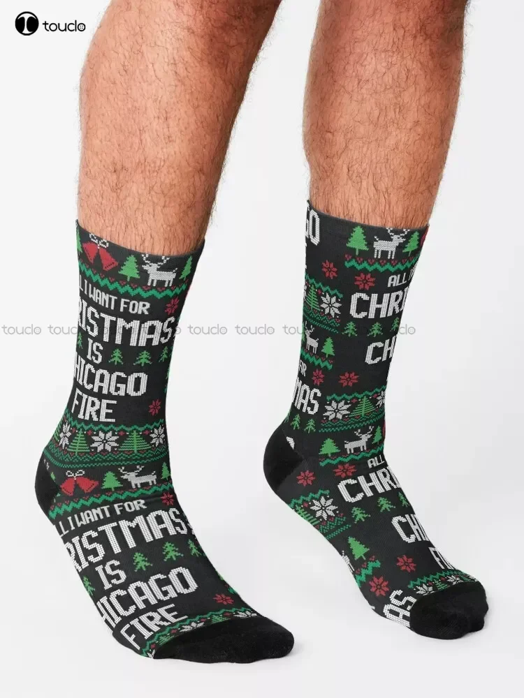 Tutto ciò che voglio per natale è Chicago Fire Socks personalizzato personalizzato Unisex adulto Teen Youth Socks 360 ° stampa digitale regalo personalizzato