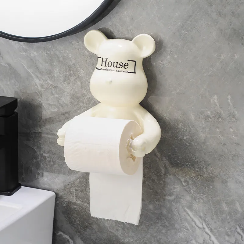 Creative bear roll paper holder without punching toilet decoration tissue box toilet wall hanging bathroom storage paper holder