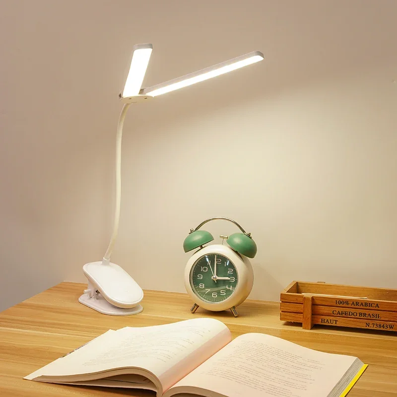 

Led Double Head Clamping Table Lamp Flexible Gooseneck Touch Dimming Table Lamp USB Charging Eye Protection Reading Table Lamp