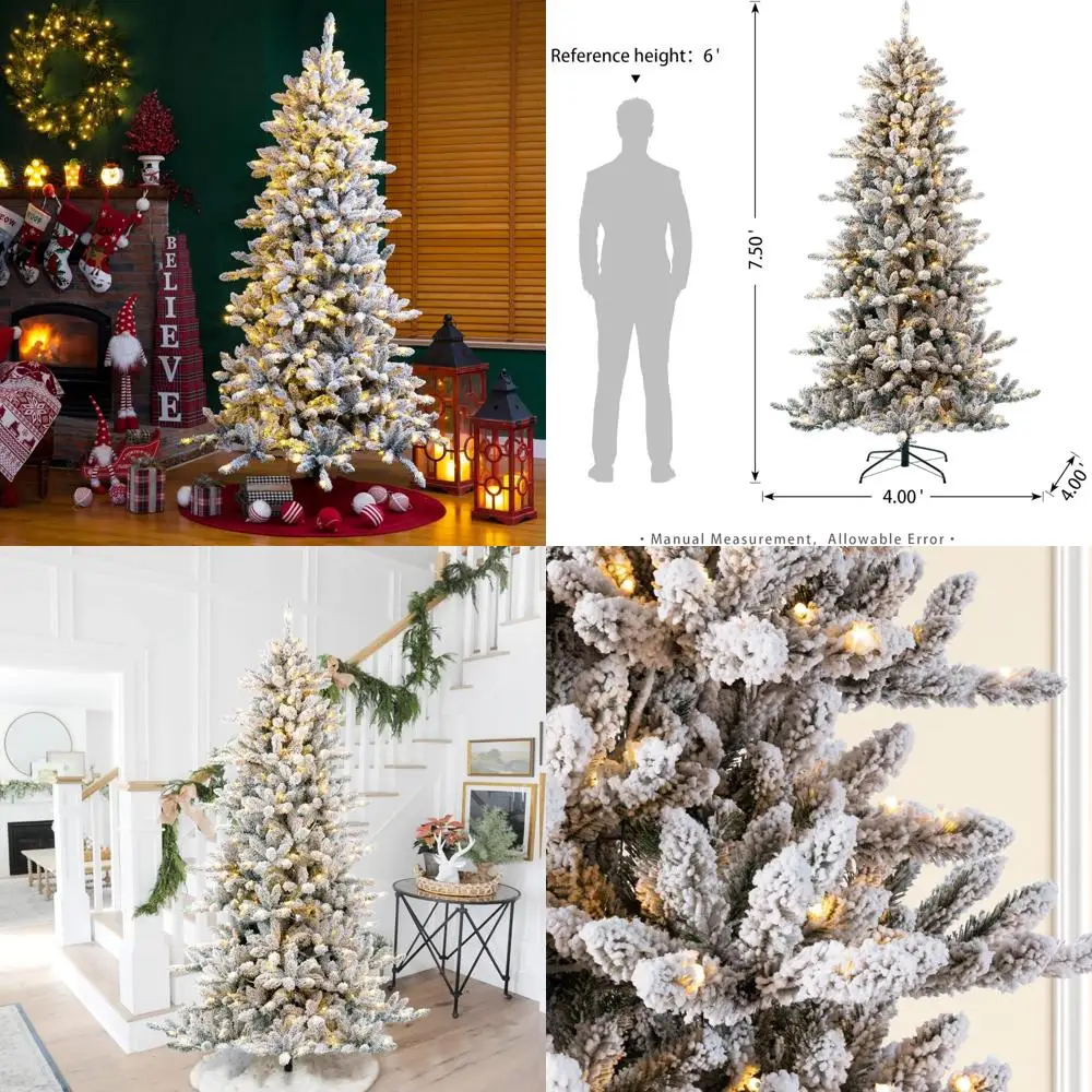 

7.5-Foot Pre-Lit Flocked Christmas Tree with 400 LED Lights and Realistic Snowy Effect for a Full Natural Look