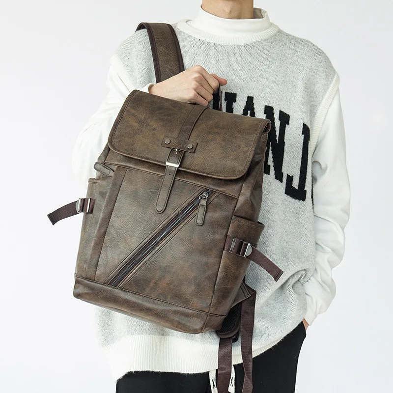 

Travel sports backpack solid color retro style going out backpack men's school season college student schoolbag women's business