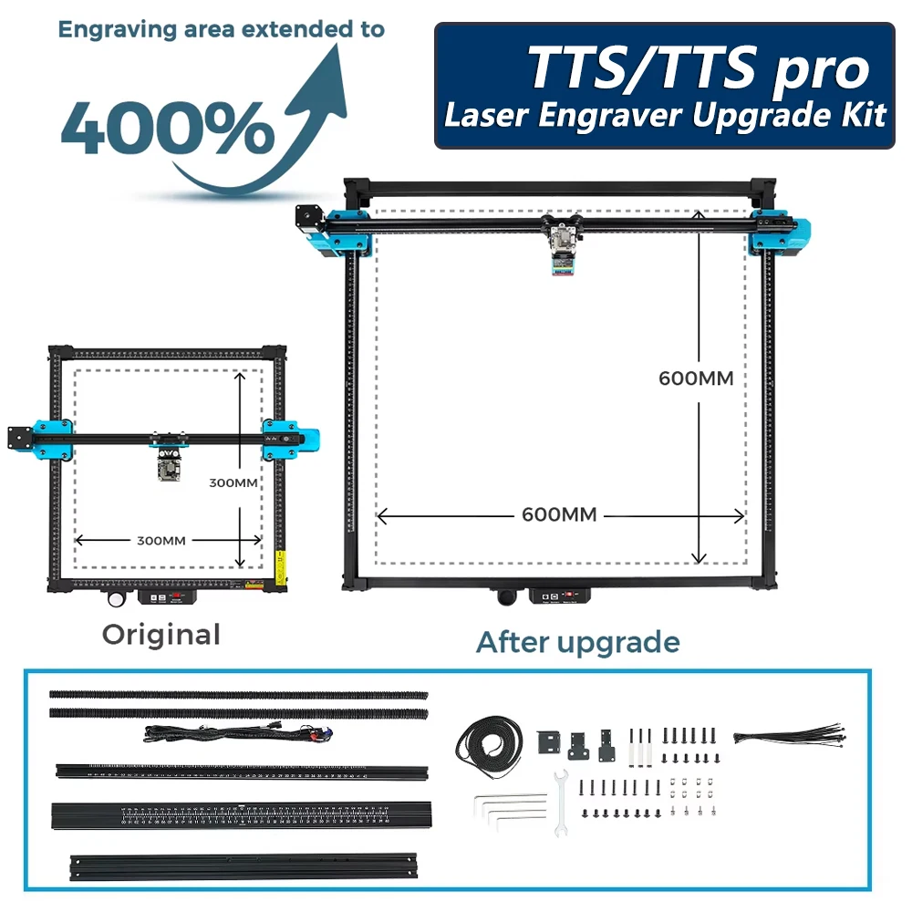 Kit de expansión de 600X600mm para área de grabado TTS pro, Kit de extensión de eje X Y, instalación directa, actualización de TTS-25/TTS-55/TTS-10